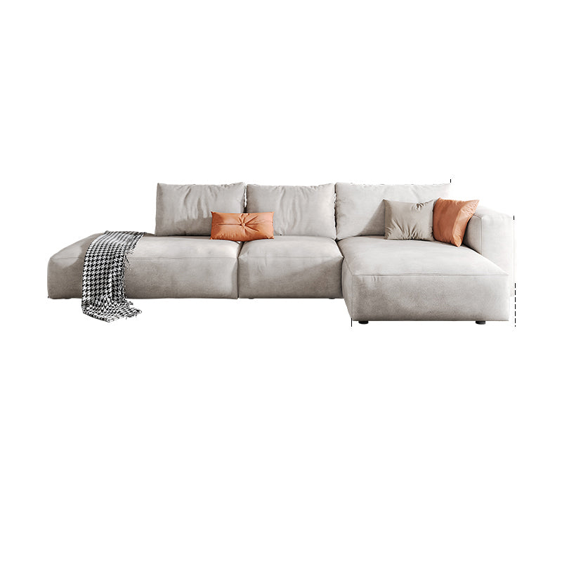Faux Leather Square Arm Sofa with Chaise Modern Loose Back Sofa in Gray