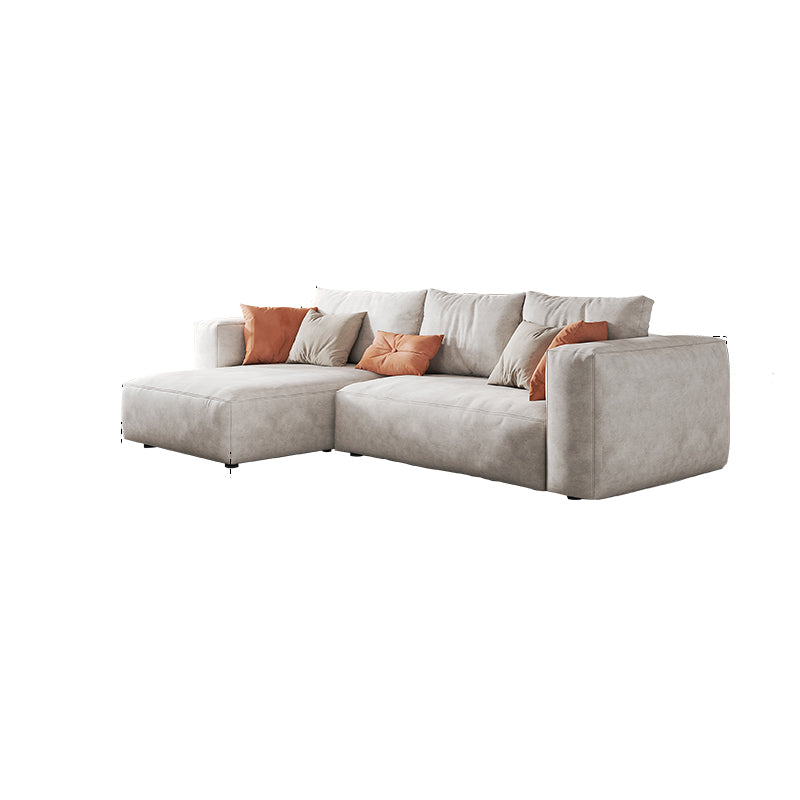 Faux Leather Square Arm Sofa with Chaise Modern Loose Back Sofa in Gray