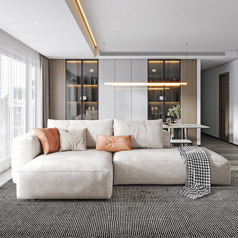 Faux Leather Square Arm Sofa with Chaise Modern Loose Back Sofa in Gray