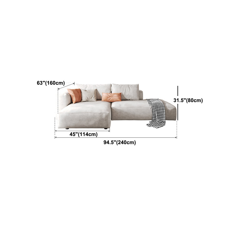 Faux Leather Square Arm Sofa with Chaise Modern Loose Back Sofa in Gray