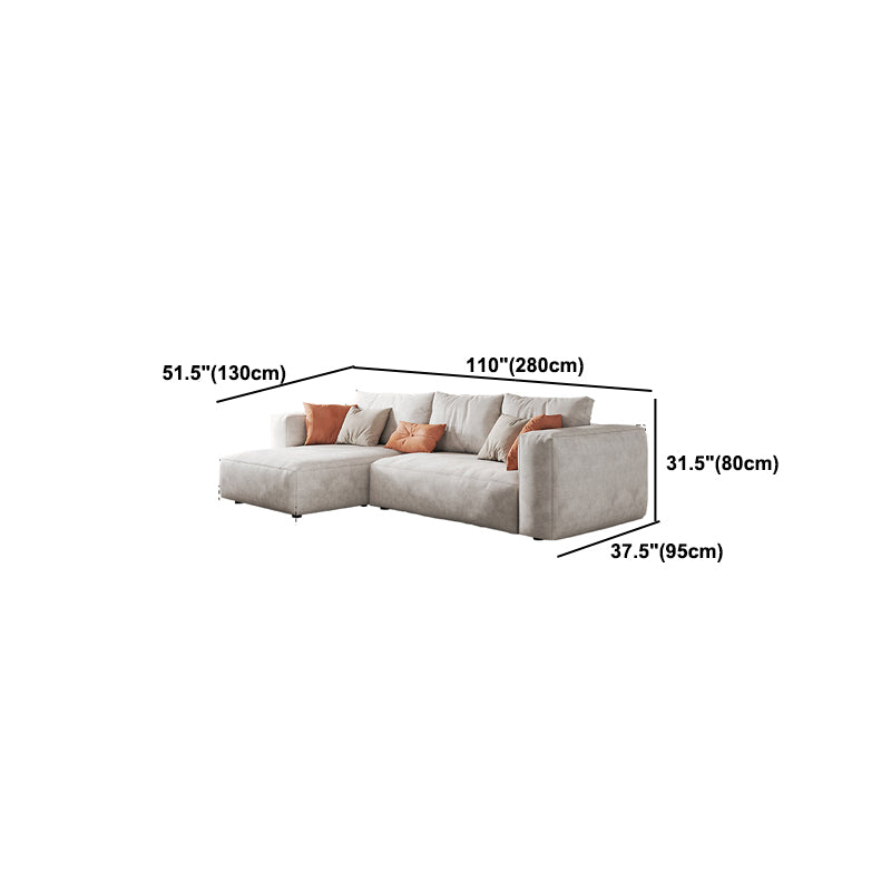 Faux Leather Square Arm Sofa with Chaise Modern Loose Back Sofa in Gray