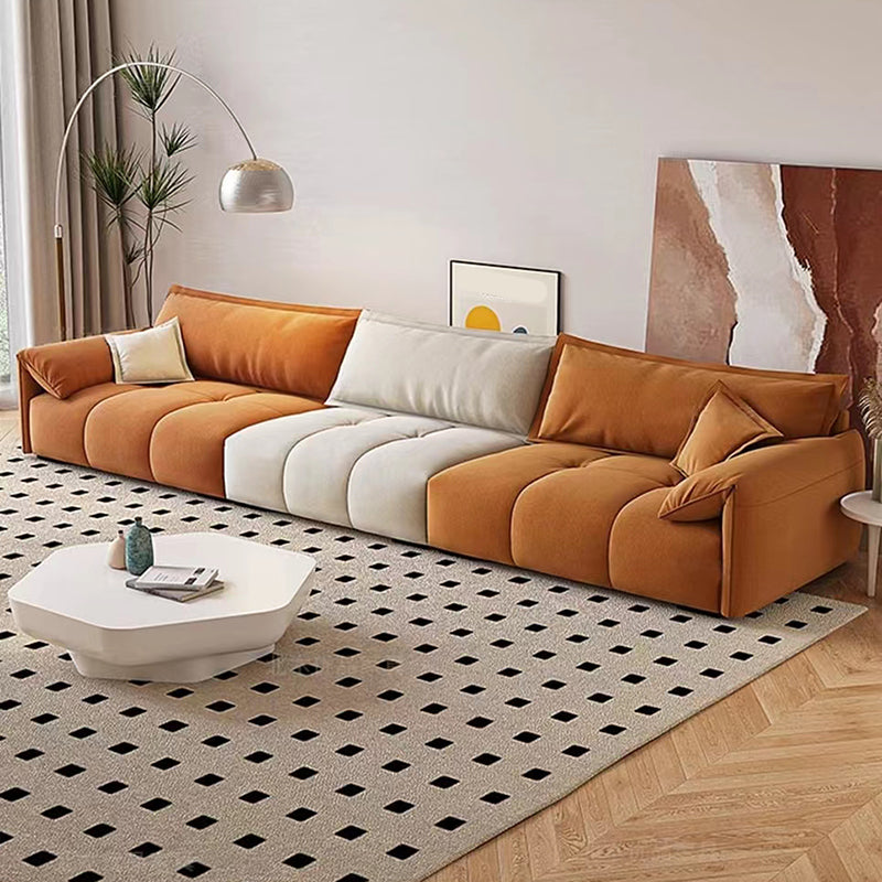 Tufted Loose Back Sofa with Chaise Nordic Pillow Top Arm Sofa in Orange and White