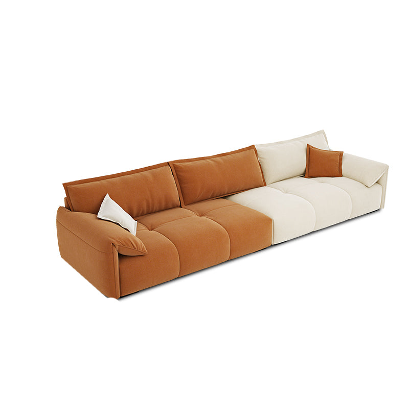Tufted Loose Back Sofa with Chaise Nordic Pillow Top Arm Sofa in Orange and White