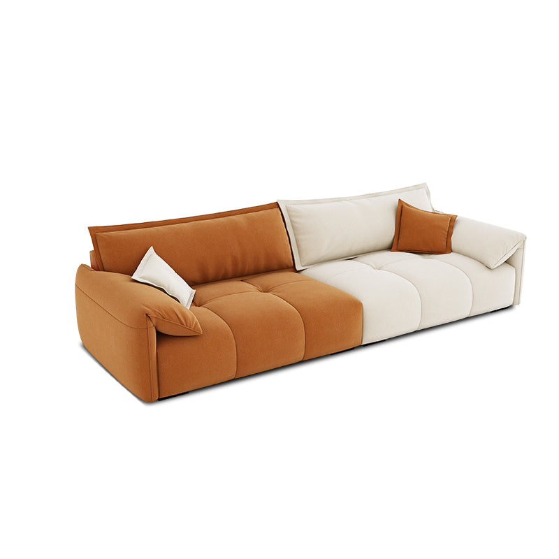 Tufted Loose Back Sofa with Chaise Nordic Pillow Top Arm Sofa in Orange and White