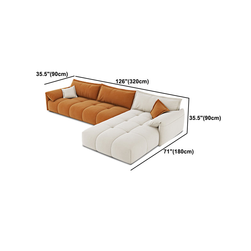 Tufted Loose Back Sofa with Chaise Nordic Pillow Top Arm Sofa in Orange and White