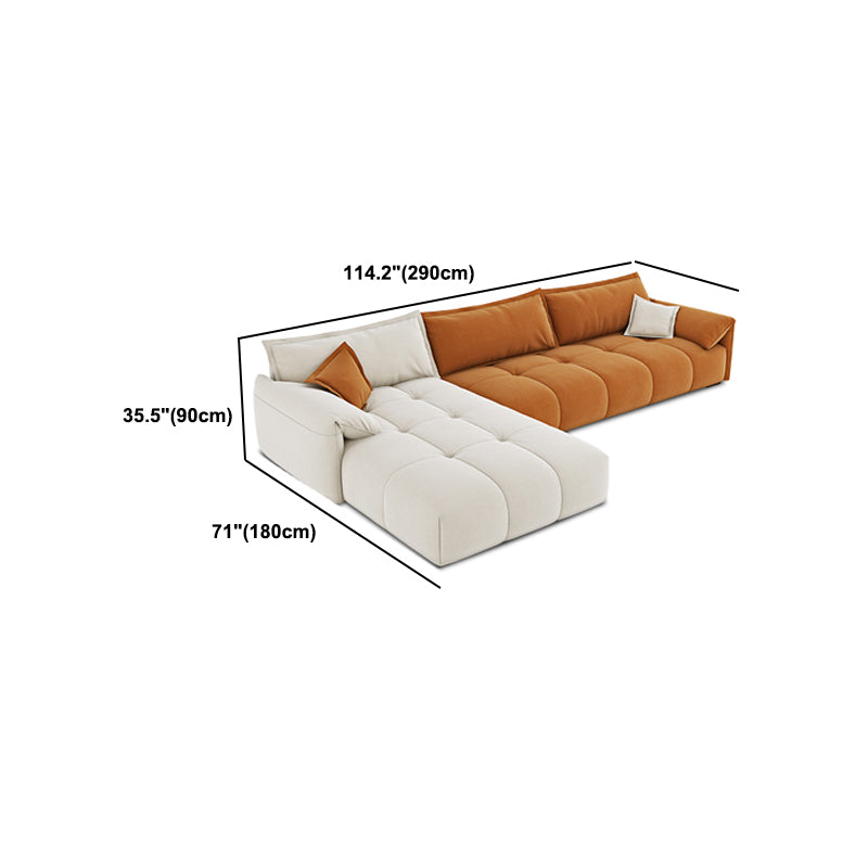 Tufted Loose Back Sofa with Chaise Nordic Pillow Top Arm Sofa in Orange and White