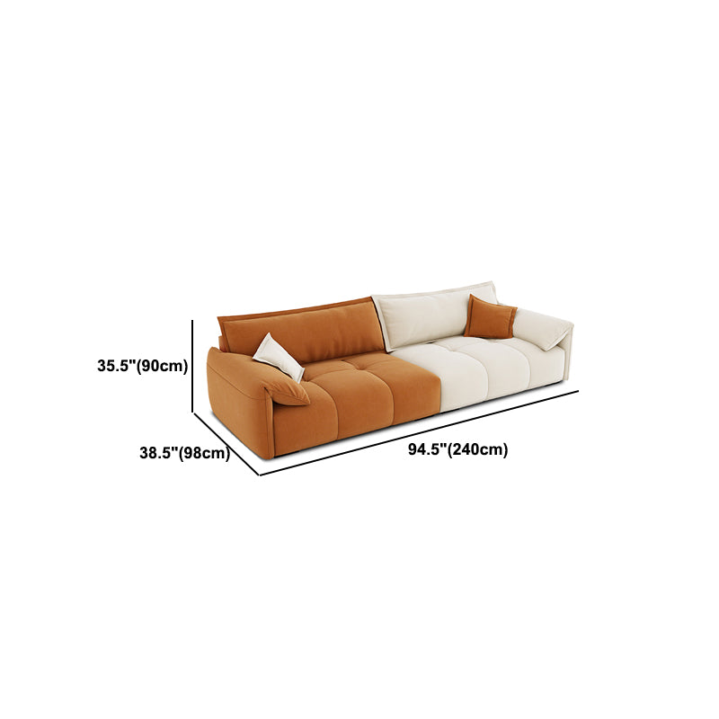 Tufted Loose Back Sofa with Chaise Nordic Pillow Top Arm Sofa in Orange and White
