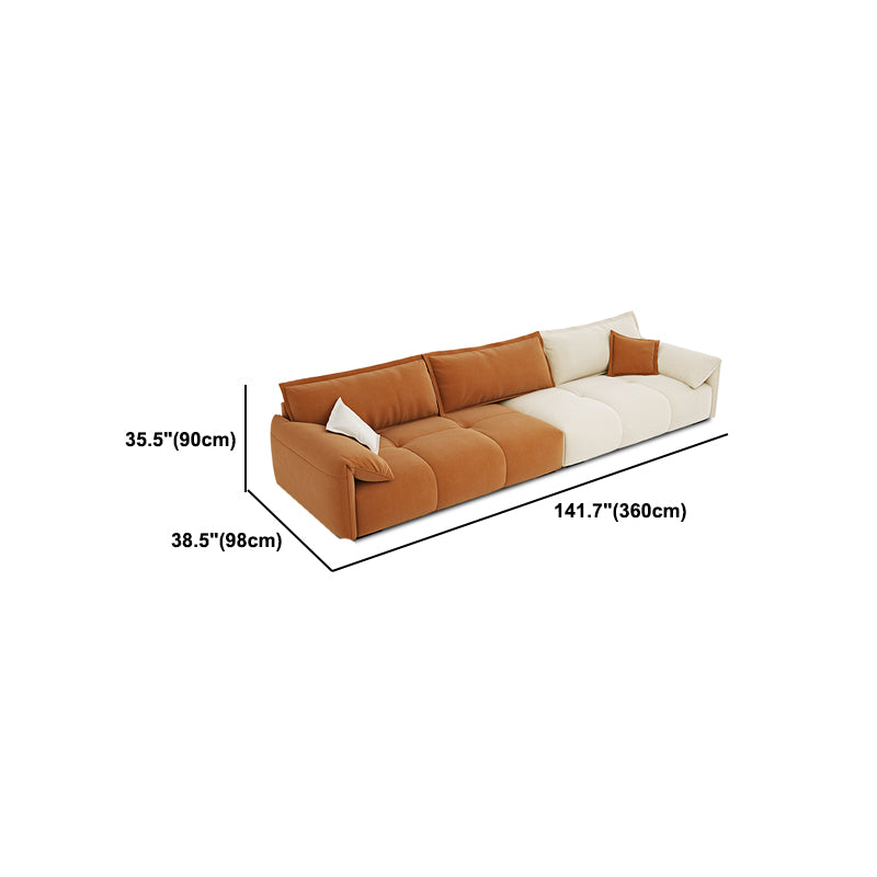 Tufted Loose Back Sofa with Chaise Nordic Pillow Top Arm Sofa in Orange and White
