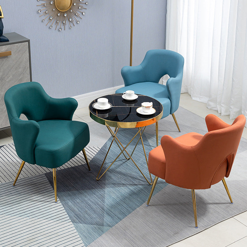 23.62"W x 23.62"D Velvet/Leather Side Chair Brass Four Legs Accent Chair