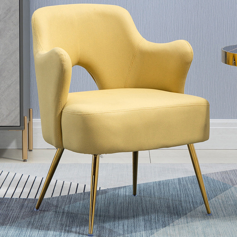 23.62"W x 23.62"D Velvet/Leather Side Chair Brass Four Legs Accent Chair