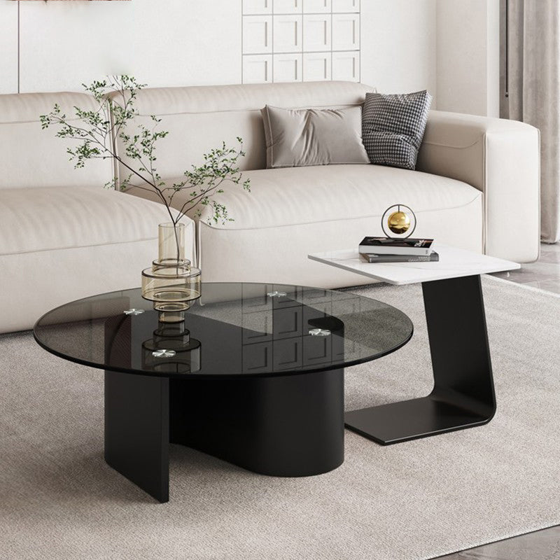 Tempered Glass Top Cocktail Table Round Coffee Table for Living Room