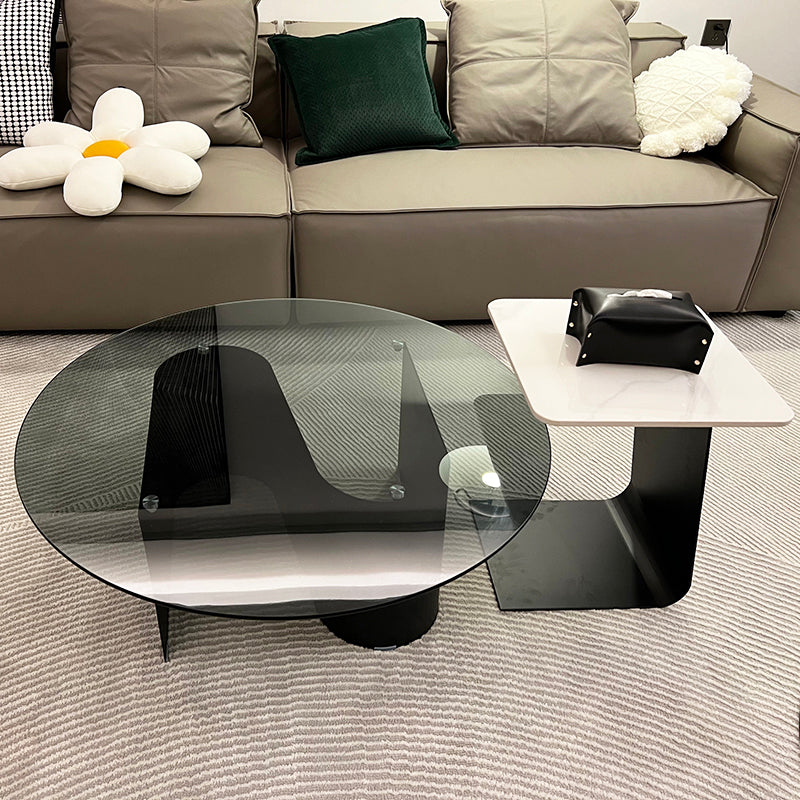 Tempered Glass Top Cocktail Table Round Coffee Table for Living Room