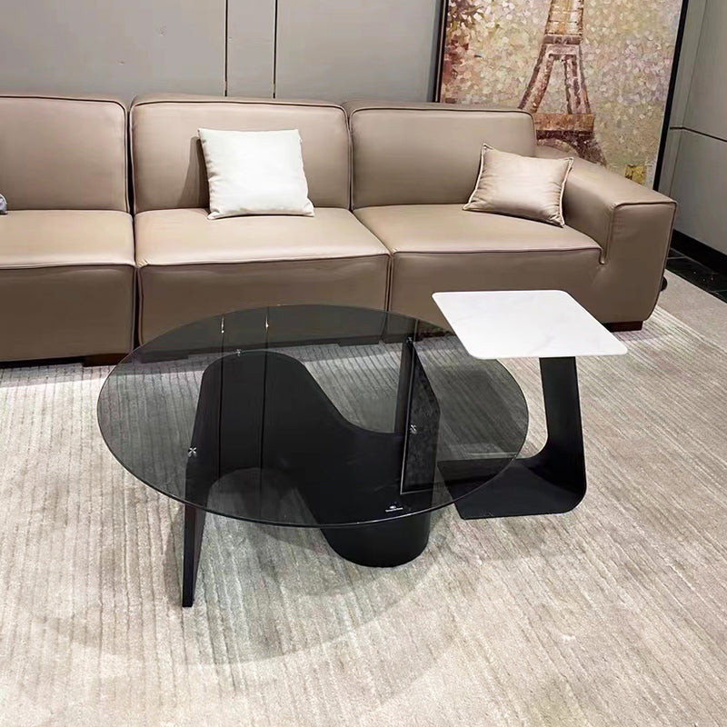 Tempered Glass Top Cocktail Table Round Coffee Table for Living Room