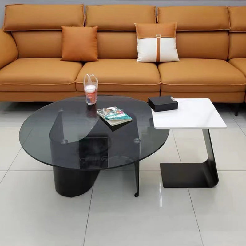 Tempered Glass Top Cocktail Table Round Coffee Table for Living Room
