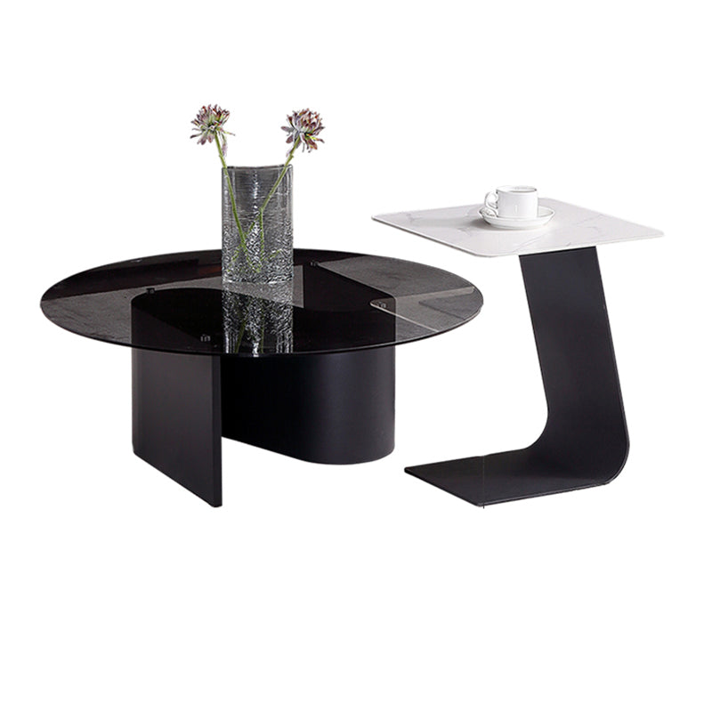 Tempered Glass Top Cocktail Table Round Coffee Table for Living Room