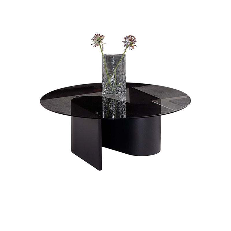 Tempered Glass Top Cocktail Table Round Coffee Table for Living Room