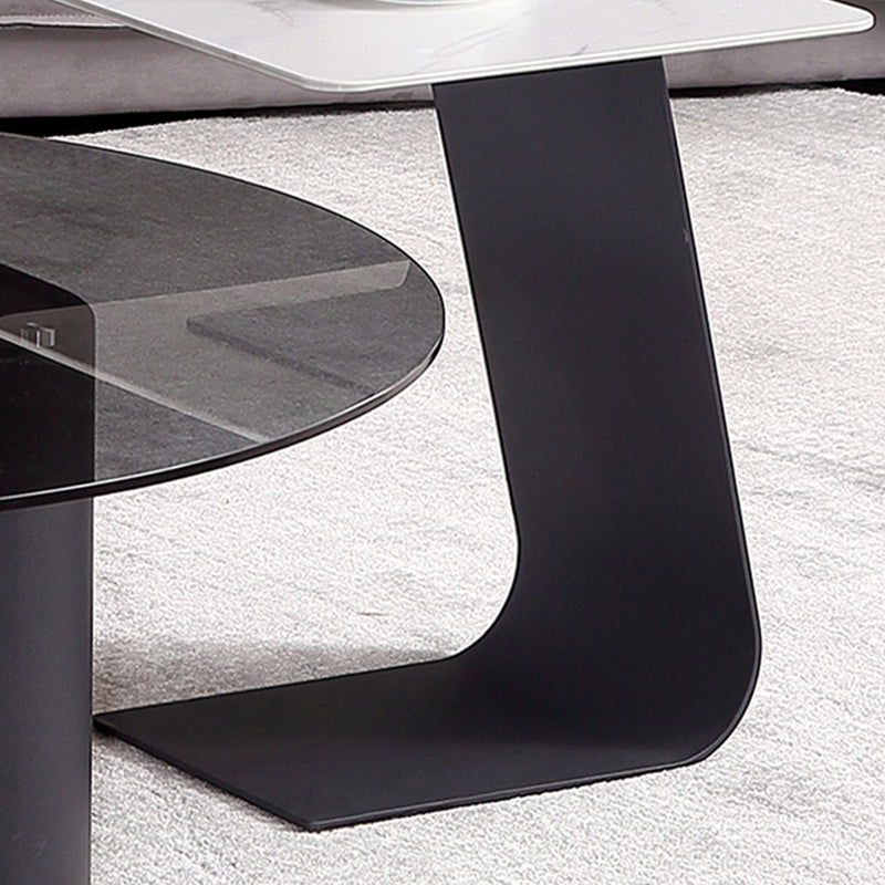 Tempered Glass Top Cocktail Table Round Coffee Table for Living Room