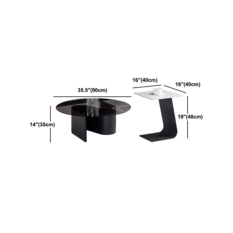 Tempered Glass Top Cocktail Table Round Coffee Table for Living Room