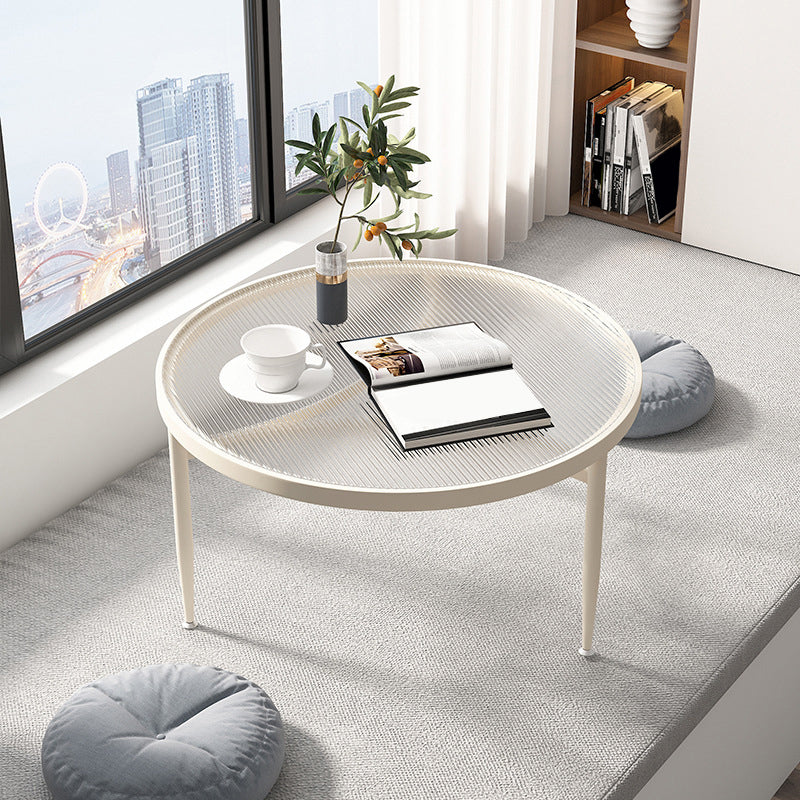 11.8" H Modern Round Glass Coffee Table Iron 3 Legs Cocktail Table