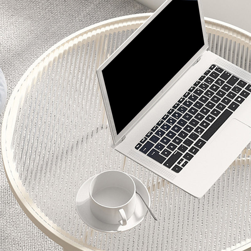 11.8" H Modern Round Glass Coffee Table Iron 3 Legs Cocktail Table