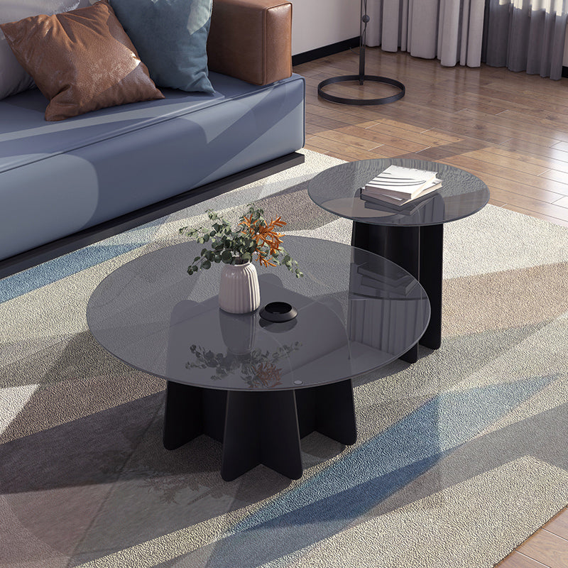 Modern Round Glass Coffee Table Iron Pedestal Cocktail Table