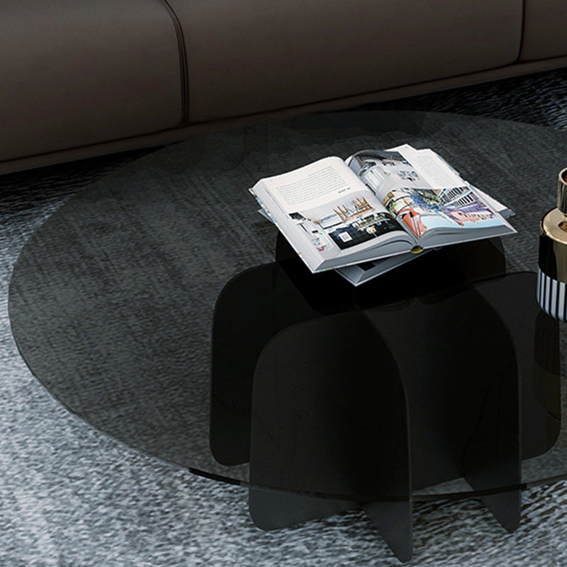 Modern Round Glass Coffee Table Iron Pedestal Cocktail Table