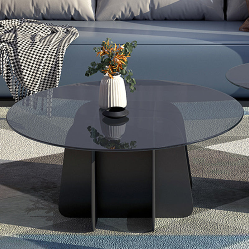 Modern Round Glass Coffee Table Iron Pedestal Cocktail Table