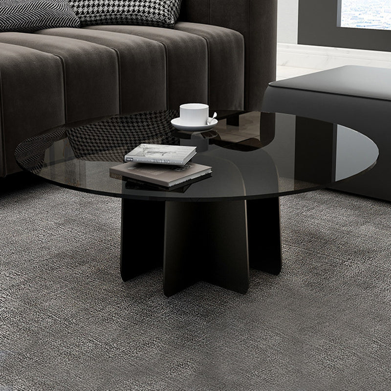Modern Round Glass Coffee Table Iron Pedestal Cocktail Table