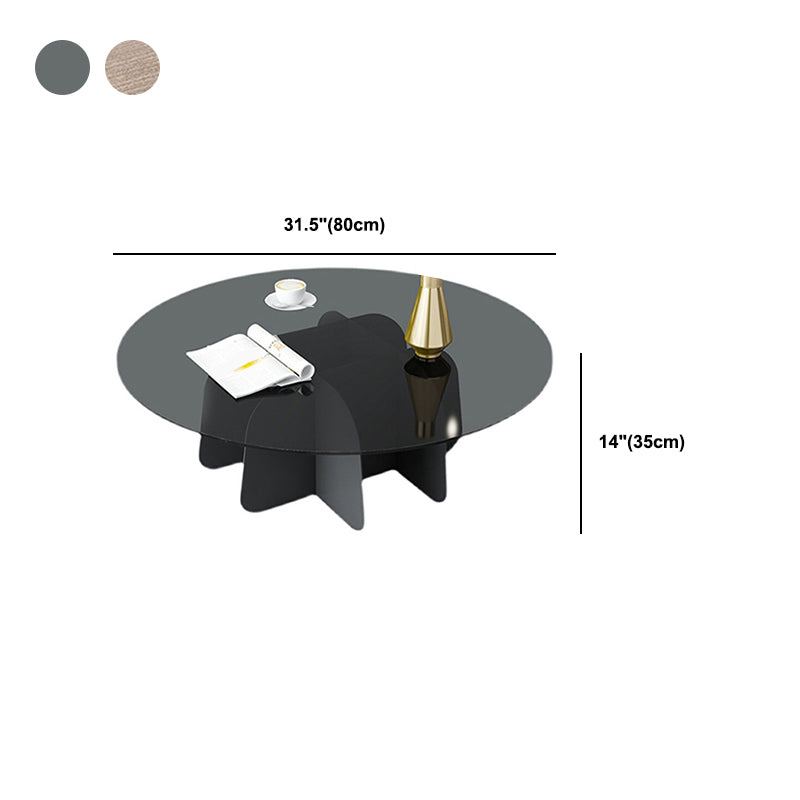 Modern Round Glass Coffee Table Iron Pedestal Cocktail Table