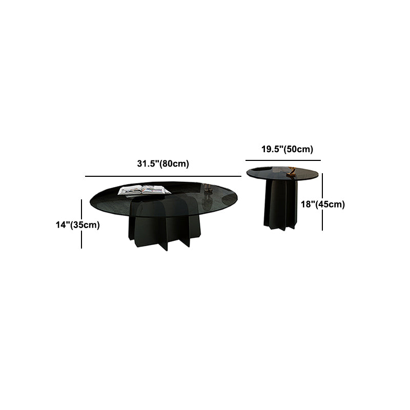Modern Round Glass Coffee Table Iron Pedestal Cocktail Table