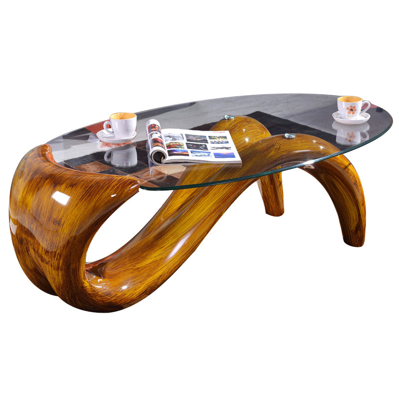Single Glass-Topped Cocktail Table Oval Contemporary Coffee Table