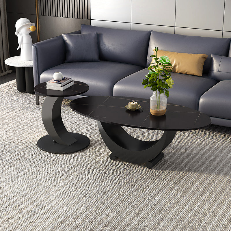 2 Piece Nesting Tables Oval Minimalist Modern Coffee Table Set