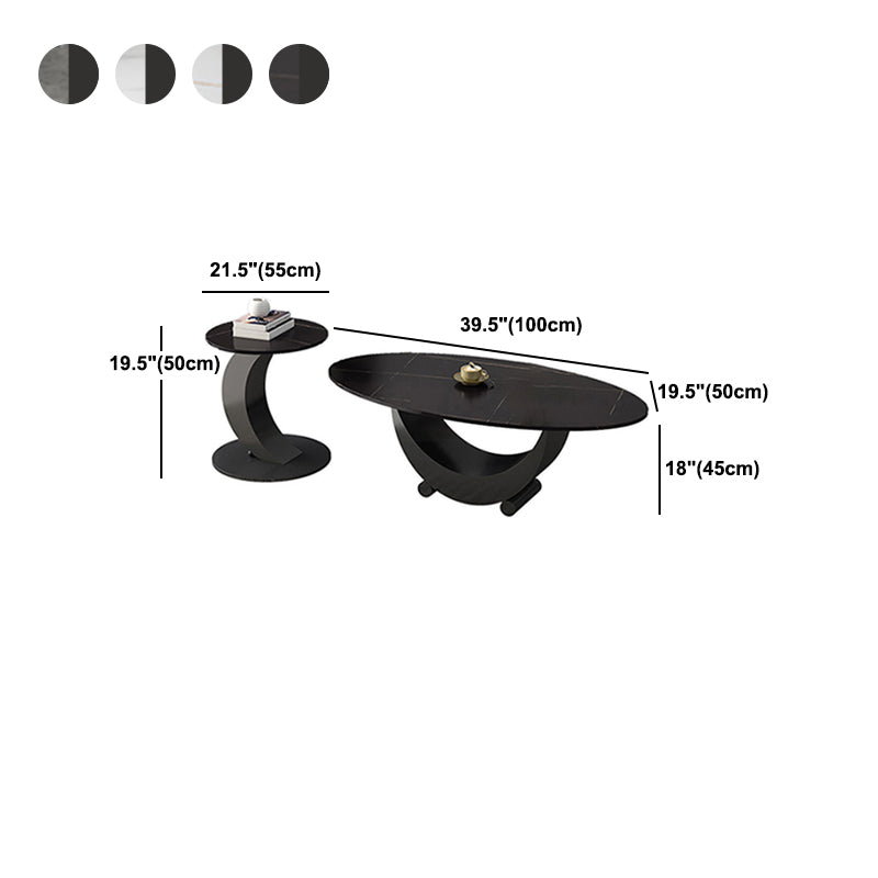 2 Piece Nesting Tables Oval Minimalist Modern Coffee Table Set
