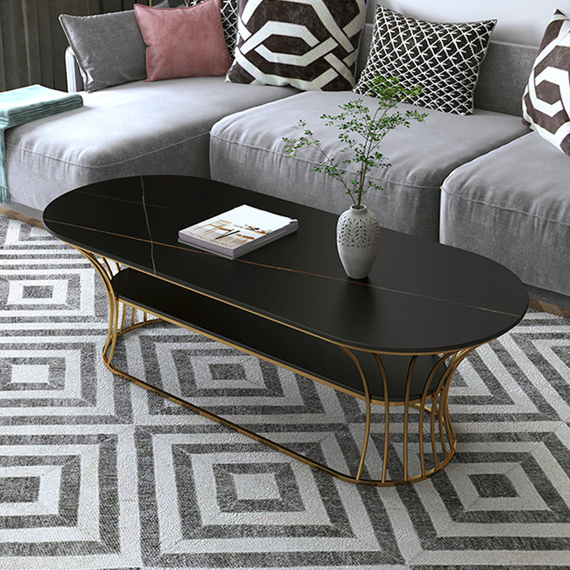 Glam 17.7" H Oval Slate Coffee Table Metal Frame Cocktail Table