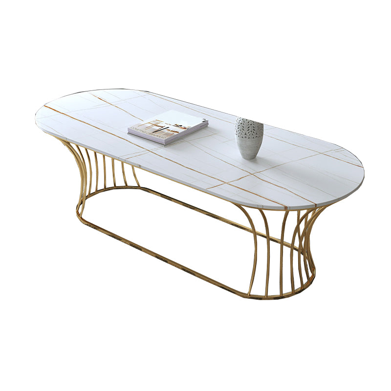 Glam 17.7" H Oval Slate Coffee Table Metal Frame Cocktail Table