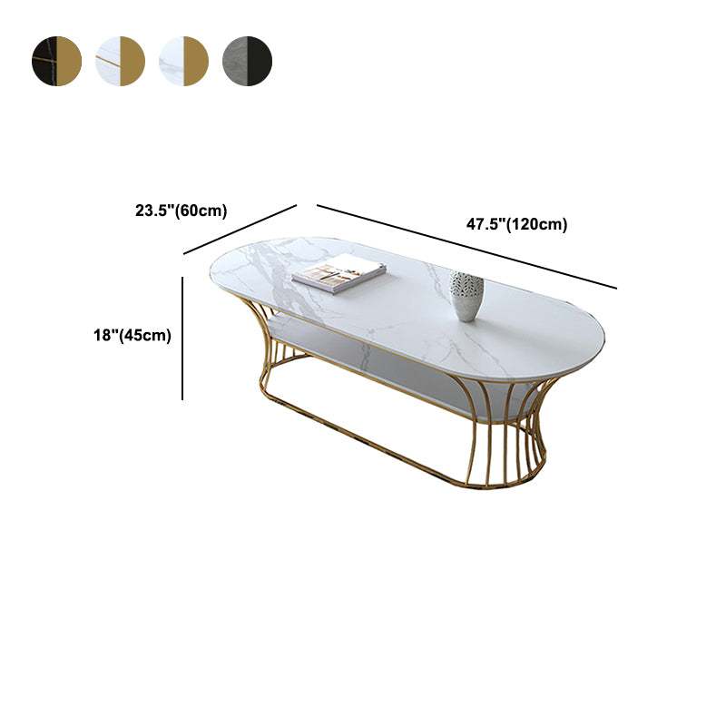 Glam 17.7" H Oval Slate Coffee Table Metal Frame Cocktail Table