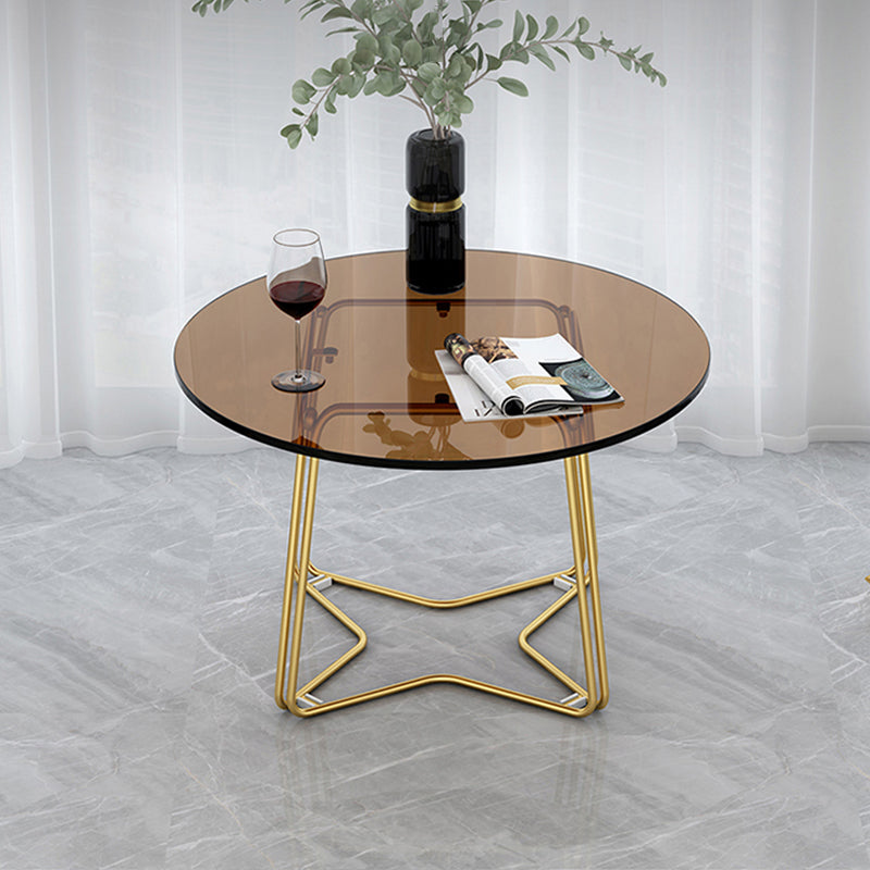 Modern 11.8" H Round Glass Coffee Table Iron Abstract Cocktail Table