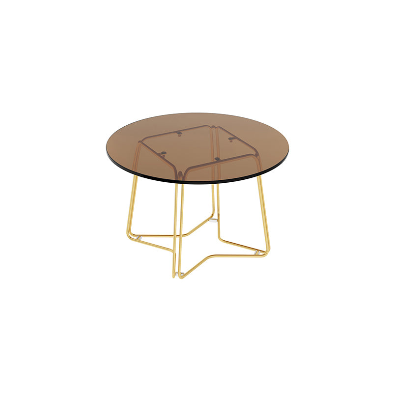 Modern 11.8" H Round Glass Coffee Table Iron Abstract Cocktail Table