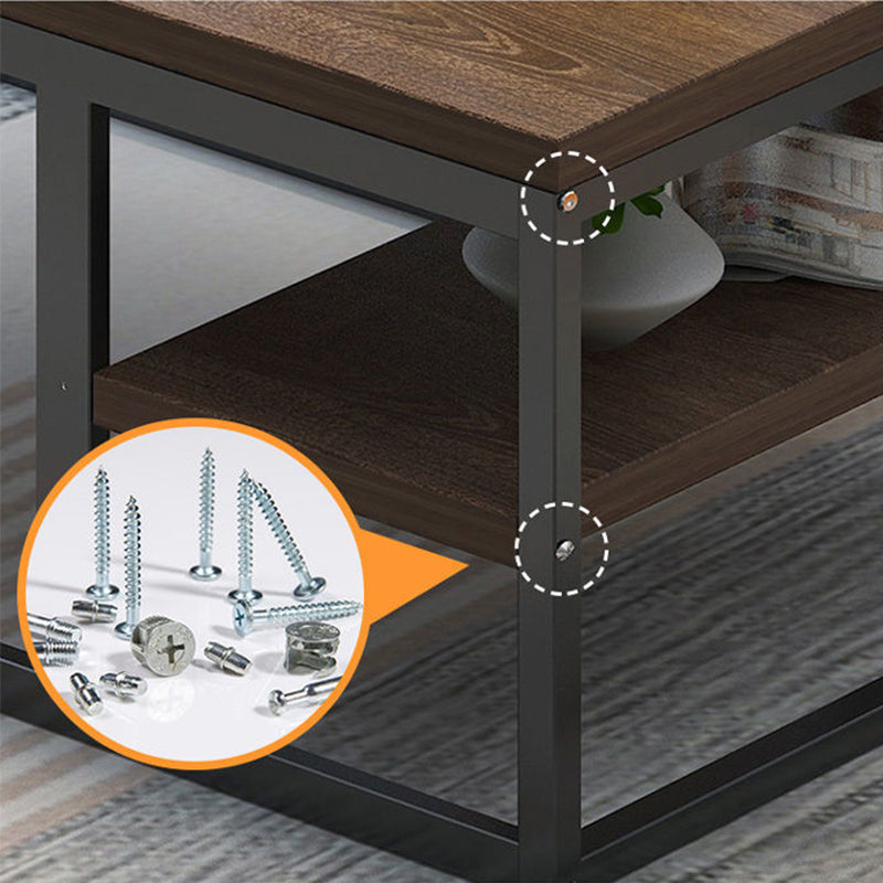 Coffee Table with Rectangular Black/gold Metal Base on 4 Legs Base