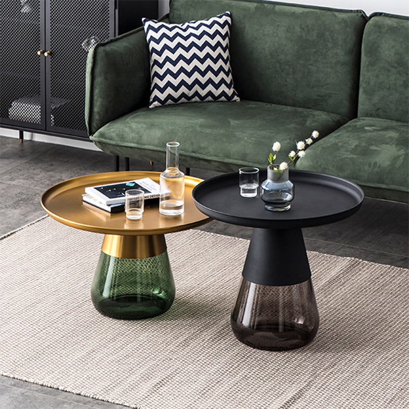 Mid-century Modern Style Round Metal Table with Glass Bottom Coffee Table