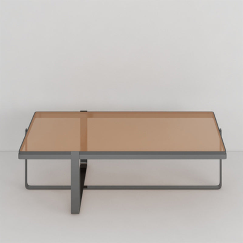 Contemporary Rectangle Glass Top Coffee Table with Steel Cross Base