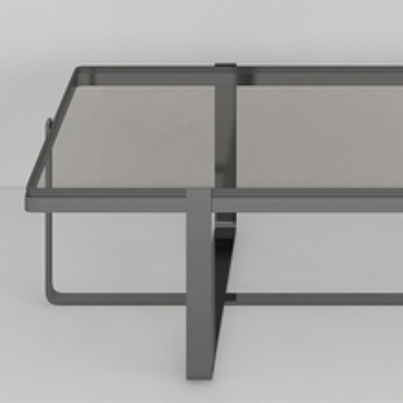 Contemporary Rectangle Glass Top Coffee Table with Steel Cross Base