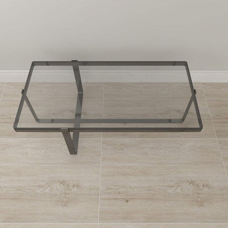 Contemporary Rectangle Glass Top Coffee Table with Steel Cross Base