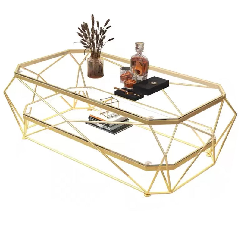 Modern Style Rectangular Glass Table Metal Bottom Frame Frame Base Coffee Table