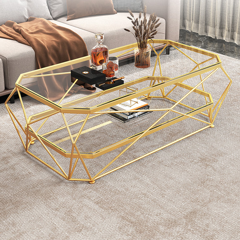 Modern Style Rectangular Glass Table Metal Bottom Frame Frame Base Coffee Table
