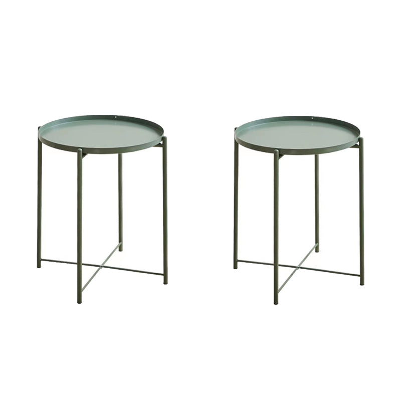Mid-Century Round Tray Top Side Table Metal Cross Legs End Table
