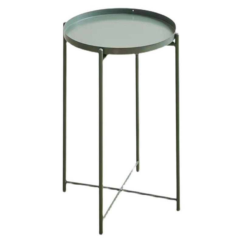 Mid-Century Round Tray Top Side Table Metal Cross Legs End Table