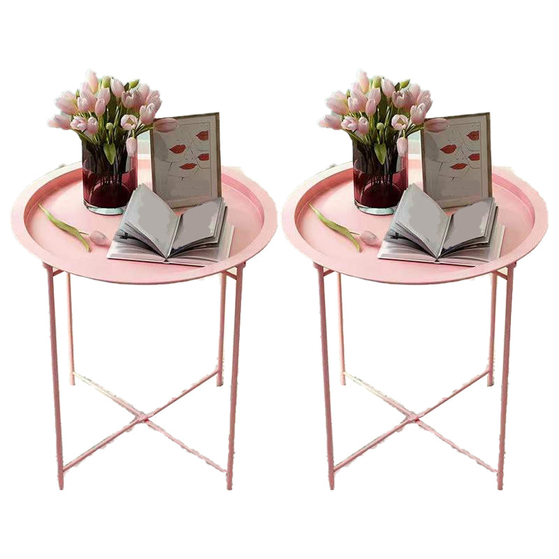 Mid-Century Round Tray Top Side Table Metal Cross Legs End Table