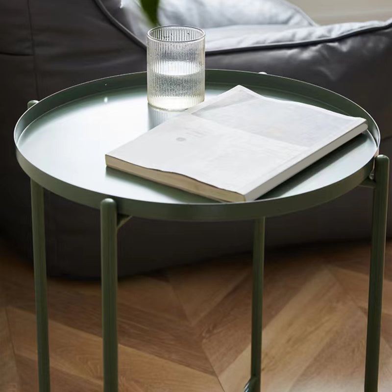 Mid-Century Round Tray Top Side Table Metal Cross Legs End Table