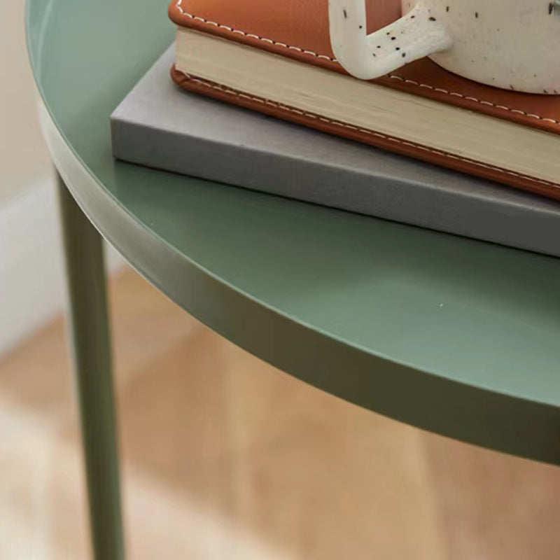 Mid-Century Round Tray Top Side Table Metal Cross Legs End Table